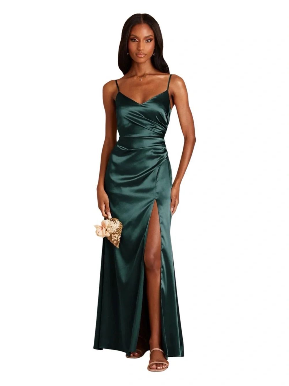 Birdy Grey Catherine Shiny Satin Emerald Maxi Bridesmaid Wedding Guest Dress XL